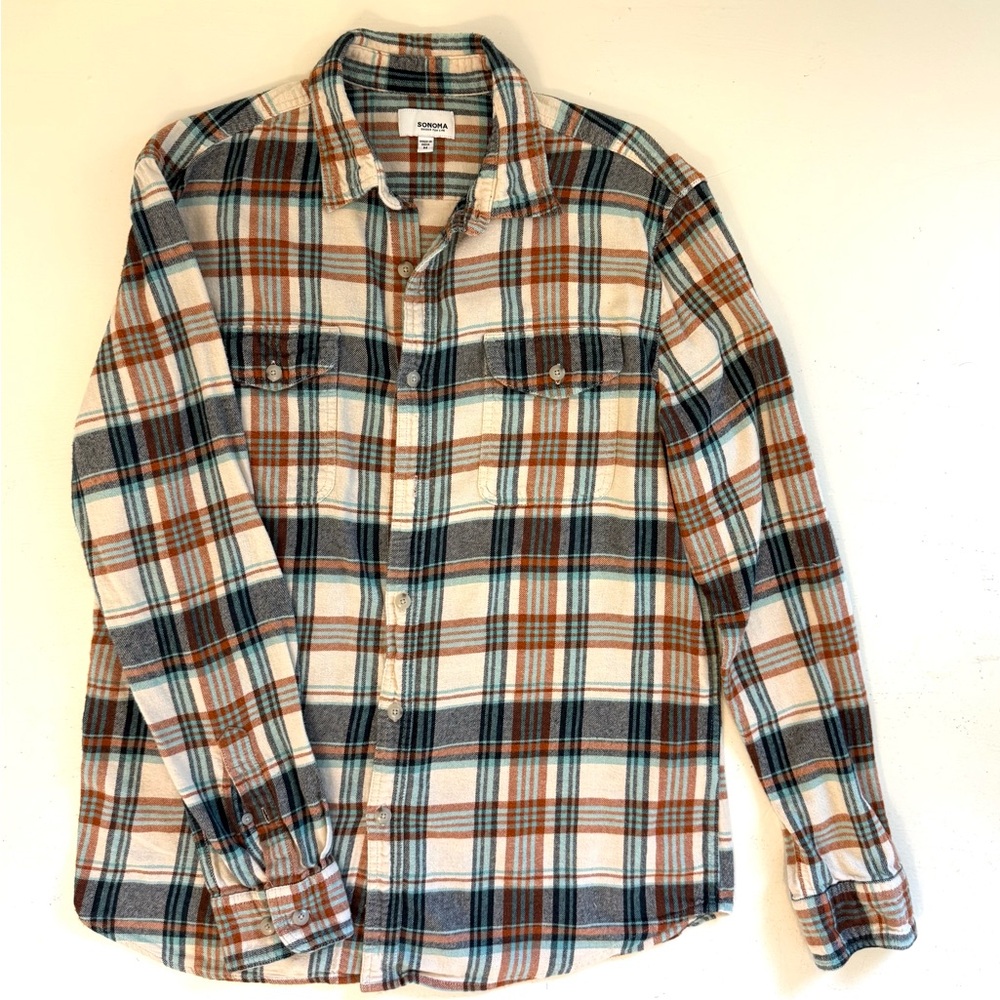 Sonoma Cream, Orange, and Blue flannel Shirt